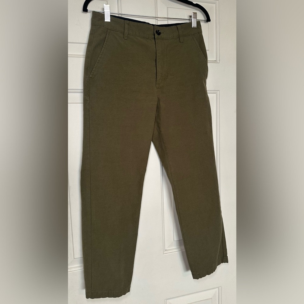 Men’s Rhythm Olive Green Classic Flat Front Cotton Chino Pants‎ Size 28x26